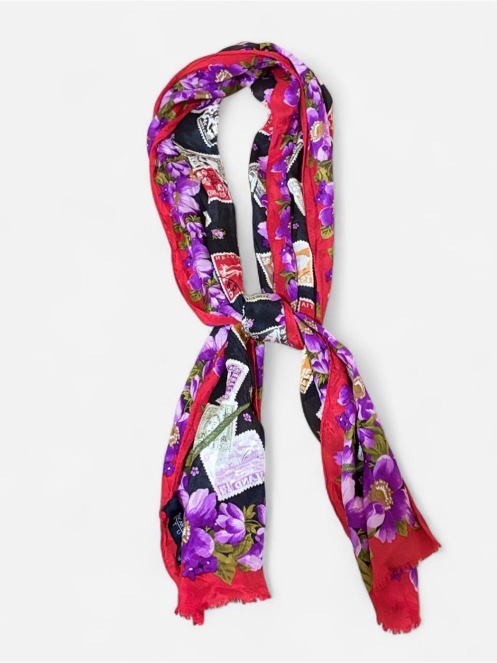 Vintage Oscar de la Renta 100% Silk Floral Postage Stamp Scarf